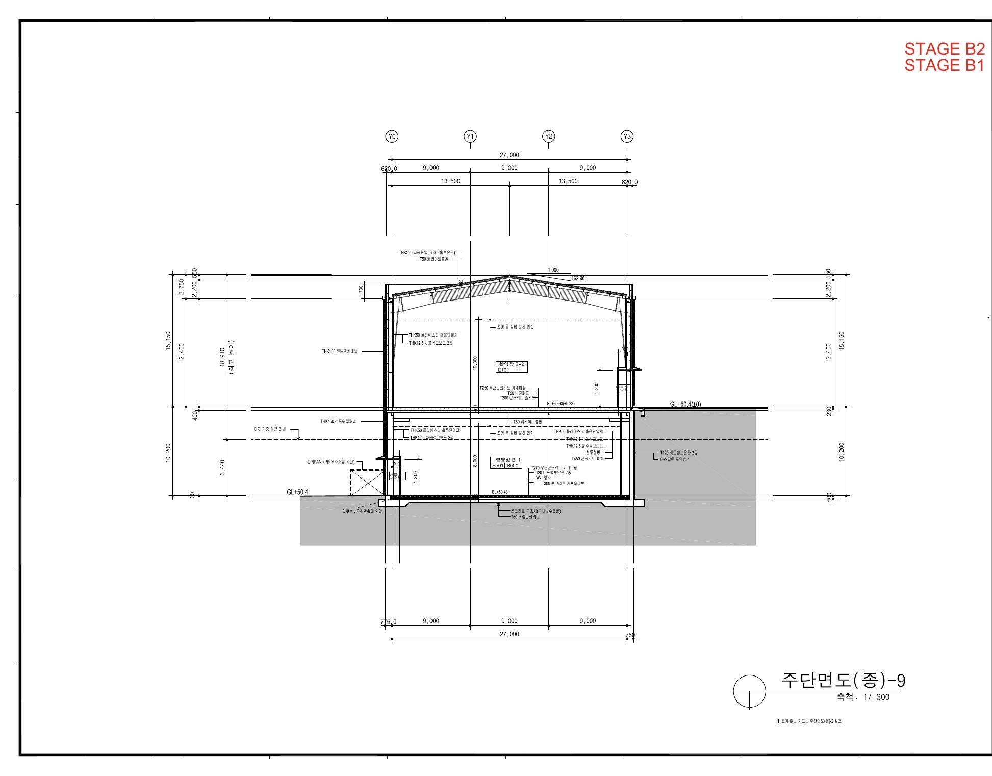 촬영장B 주단면도(종)-9 — B-1 · B-2 (A-532)